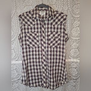 Ruddock Plaid Sleeveless Pearl Snap Mens Shirt Med